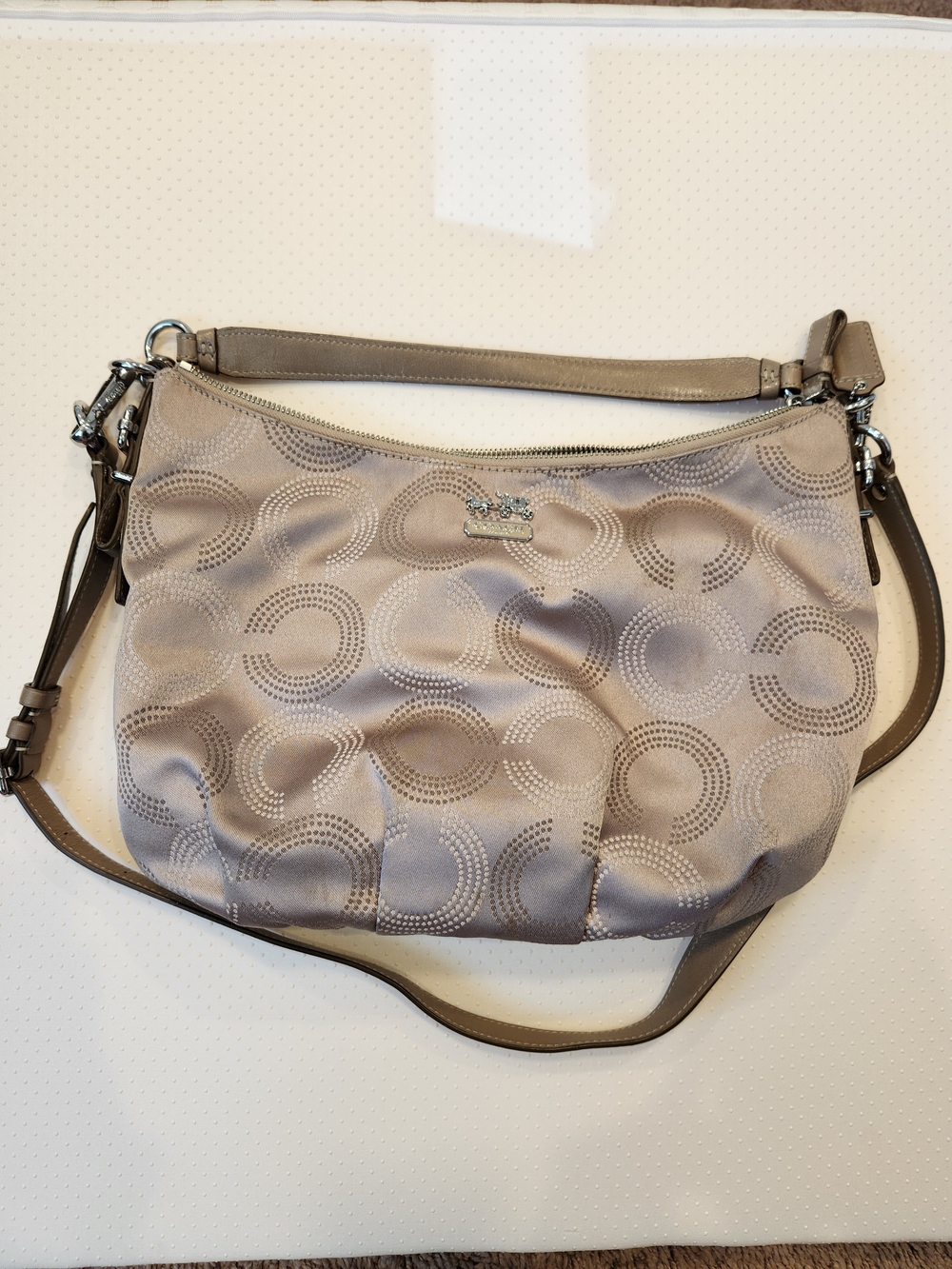 Rare Coach Madison Dotted Op Art Taupe/Tan C  Logo Shoulder Bag W/Crossbody
